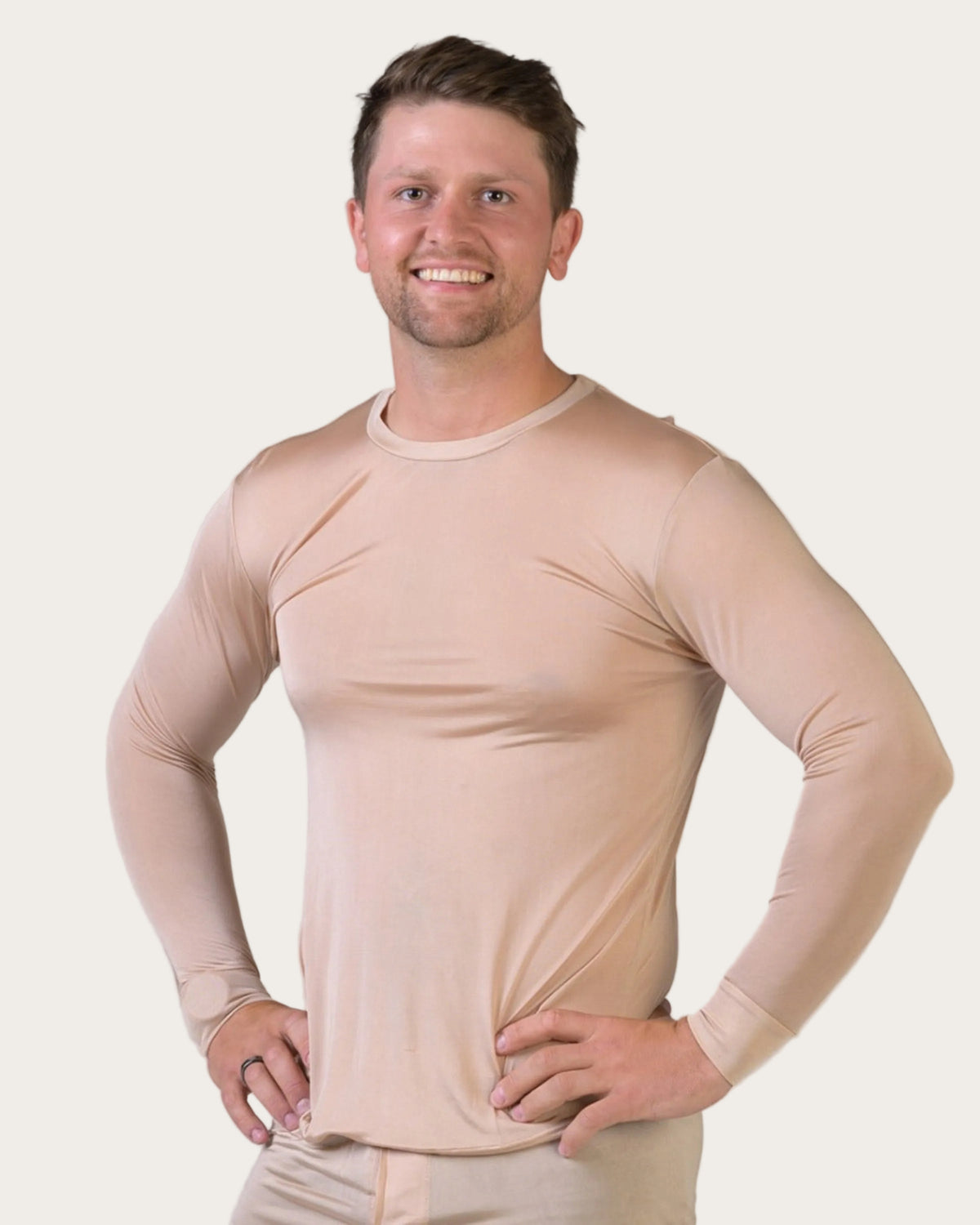 Man wearing a silk latte long-sleeve thermal underwear
