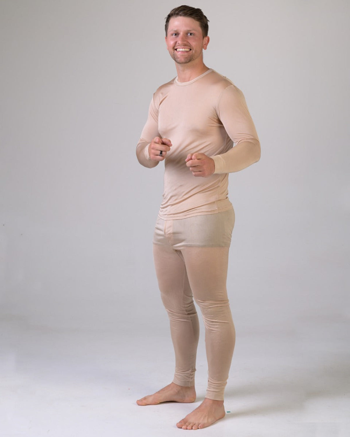 Man wearing latte thermal underwear 