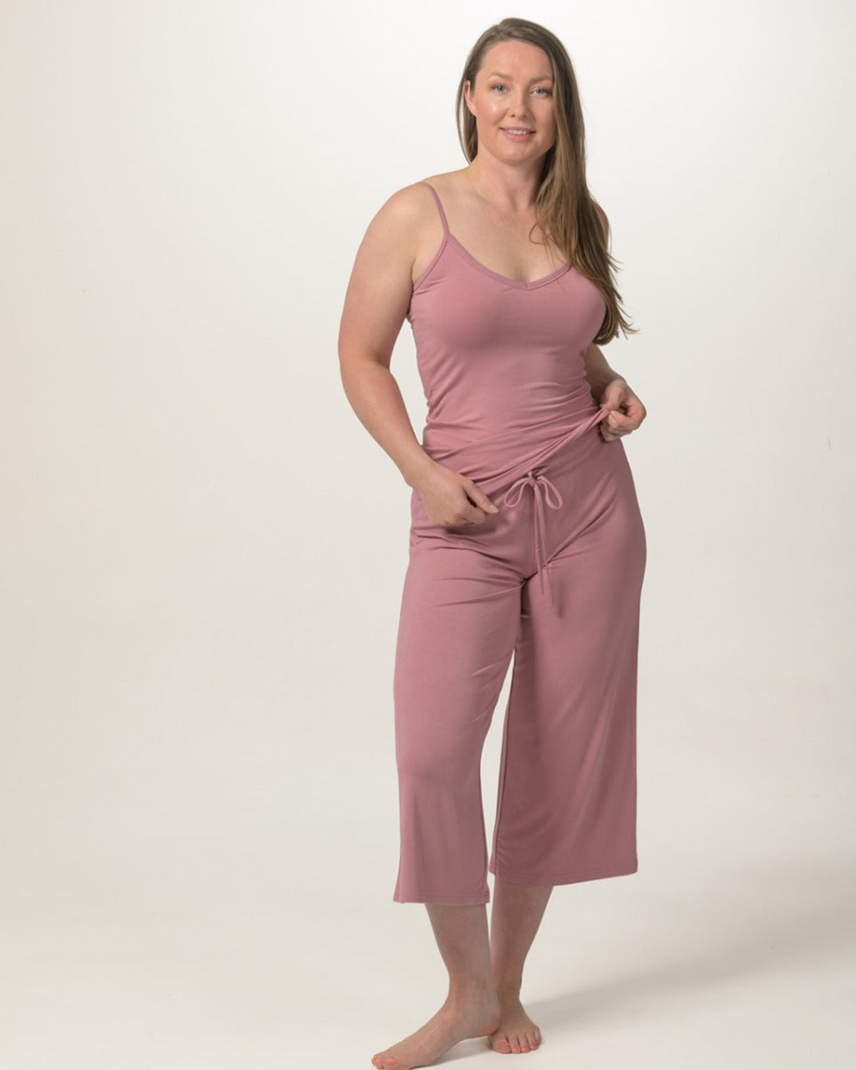 women 3/4 bamboo pants vintage rose
