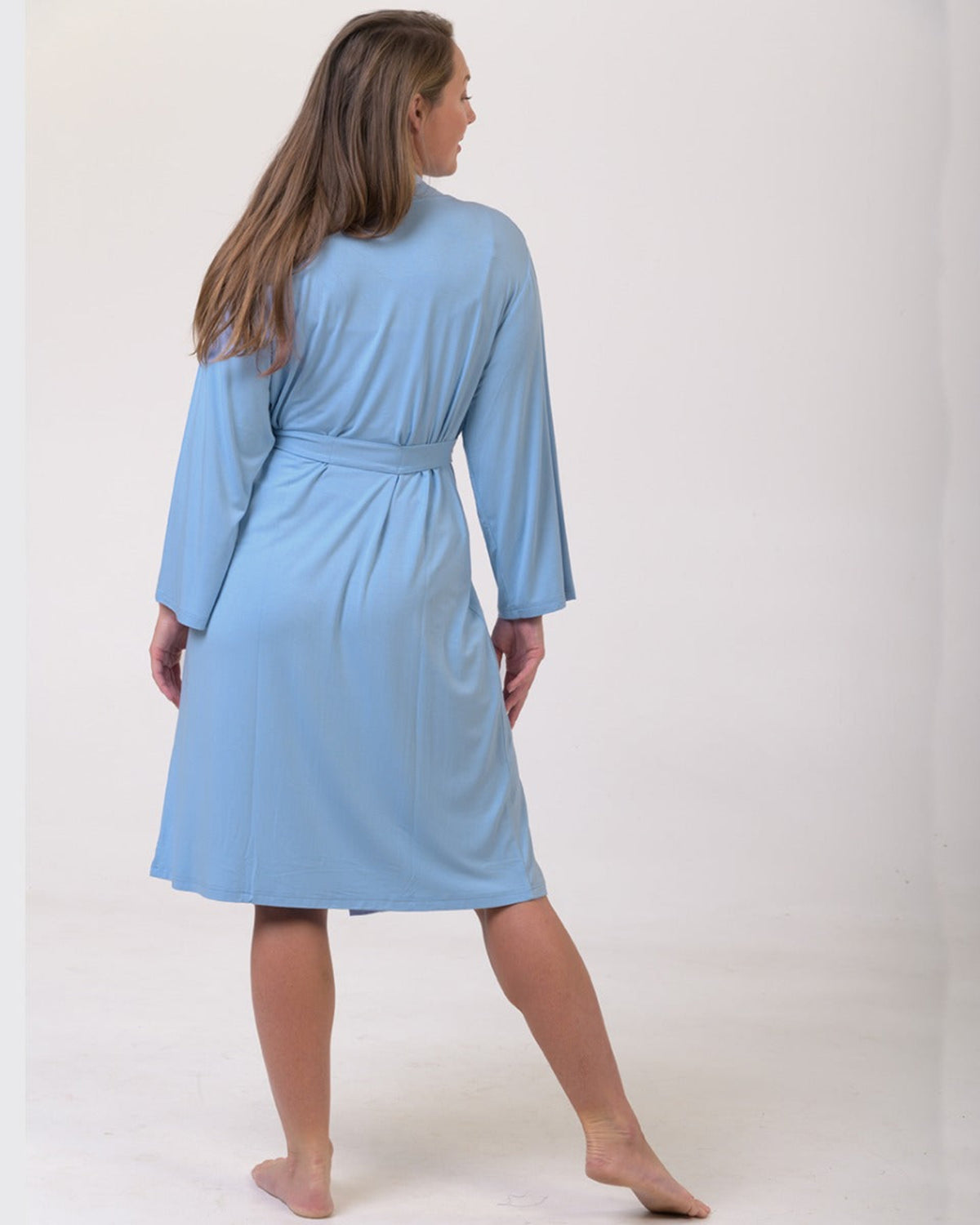 Woman wearing a  bamboo knee length robe 