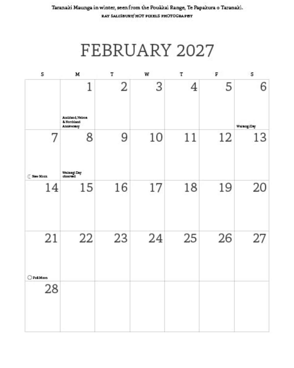 New Zealand Wilderness Calendar 2027