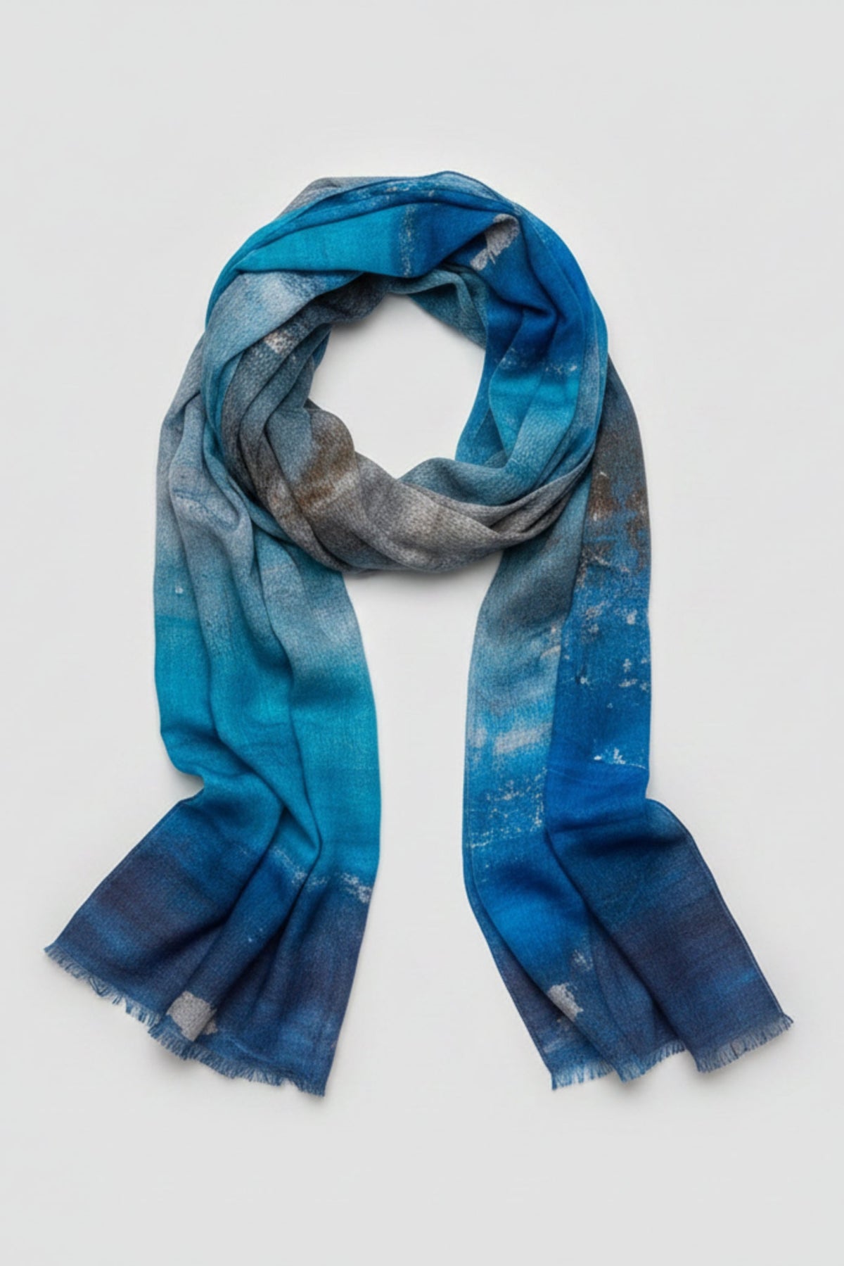 cotton model scarf Blue and gray scarf on a white mannequin