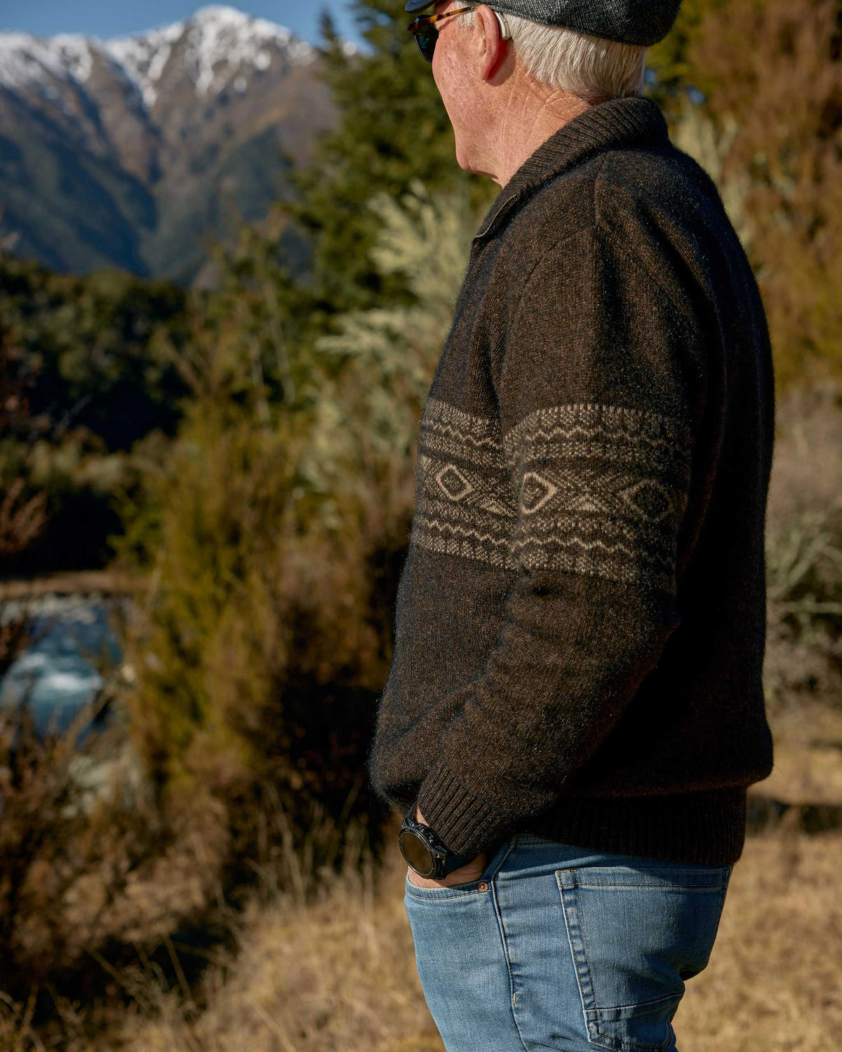 Possum Merino Fair Isle Quarter Zip Sweater