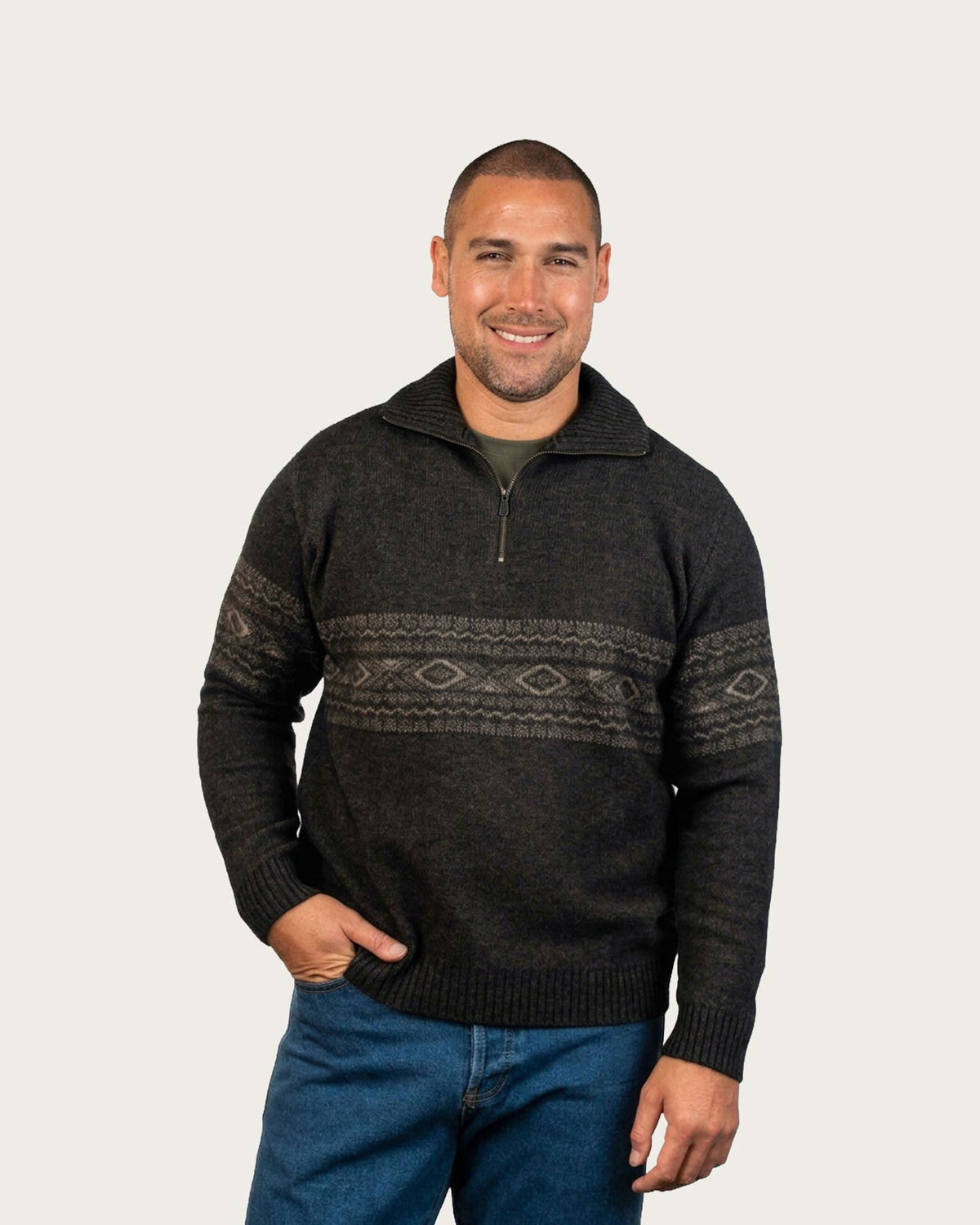 Possum Merino Fair Isle Quarter Zip Sweater