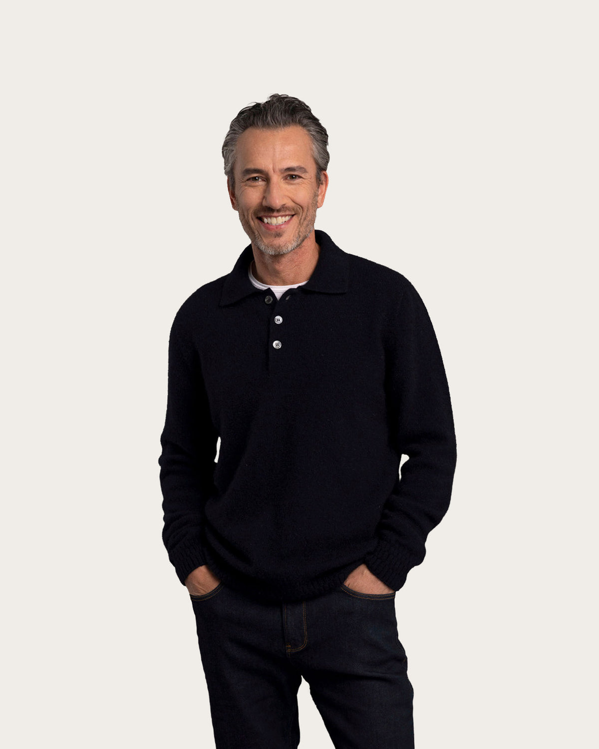 Possum Merino Stepped Stitch Polo Sweater
