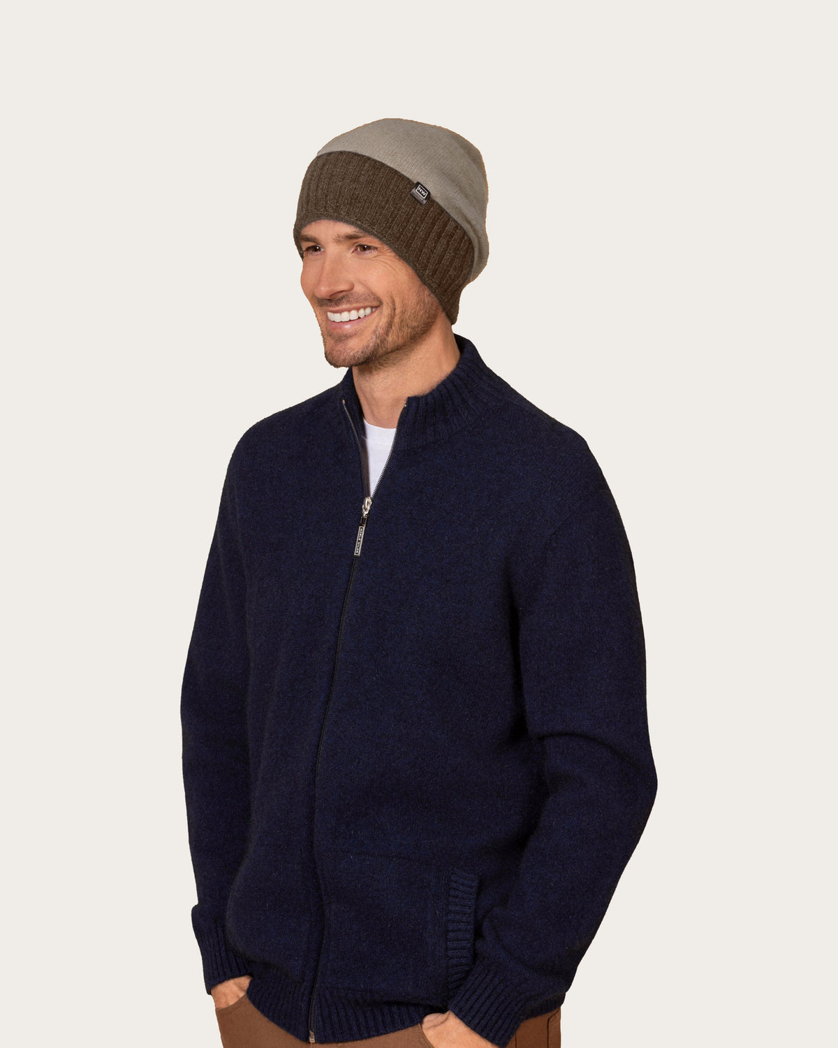 Possum Merino knitted beanie with contrast colour rim.