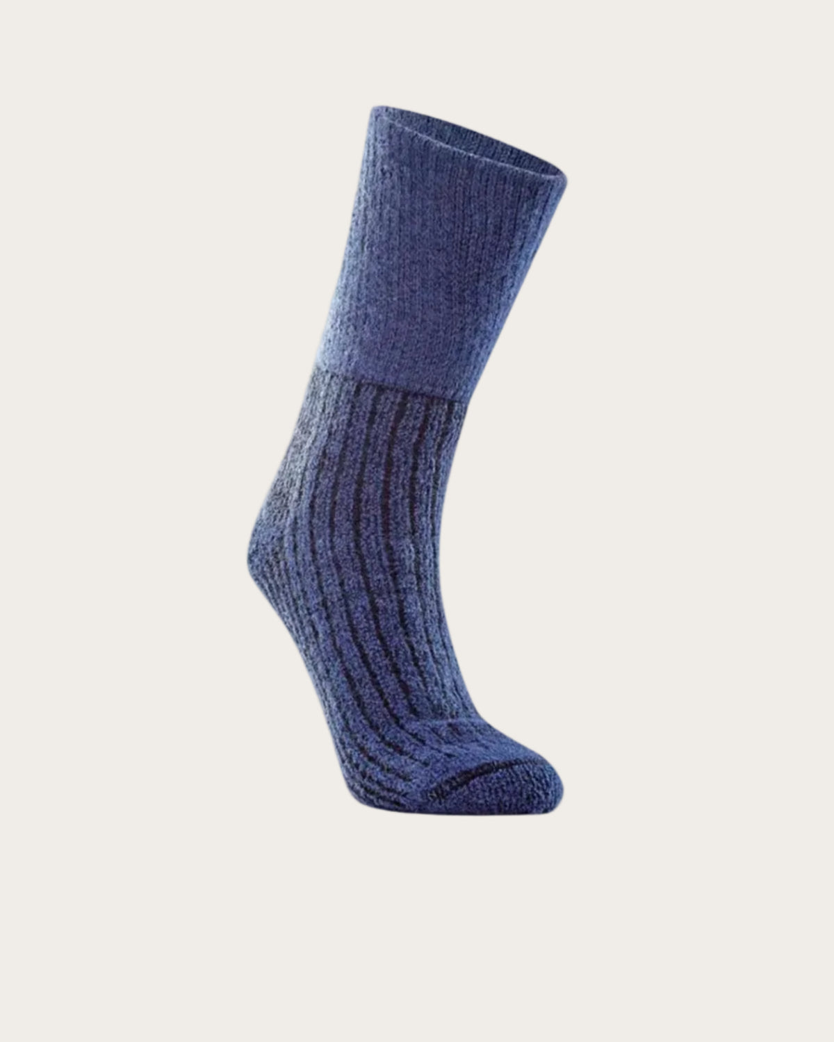Blue possum merino sock on a white background