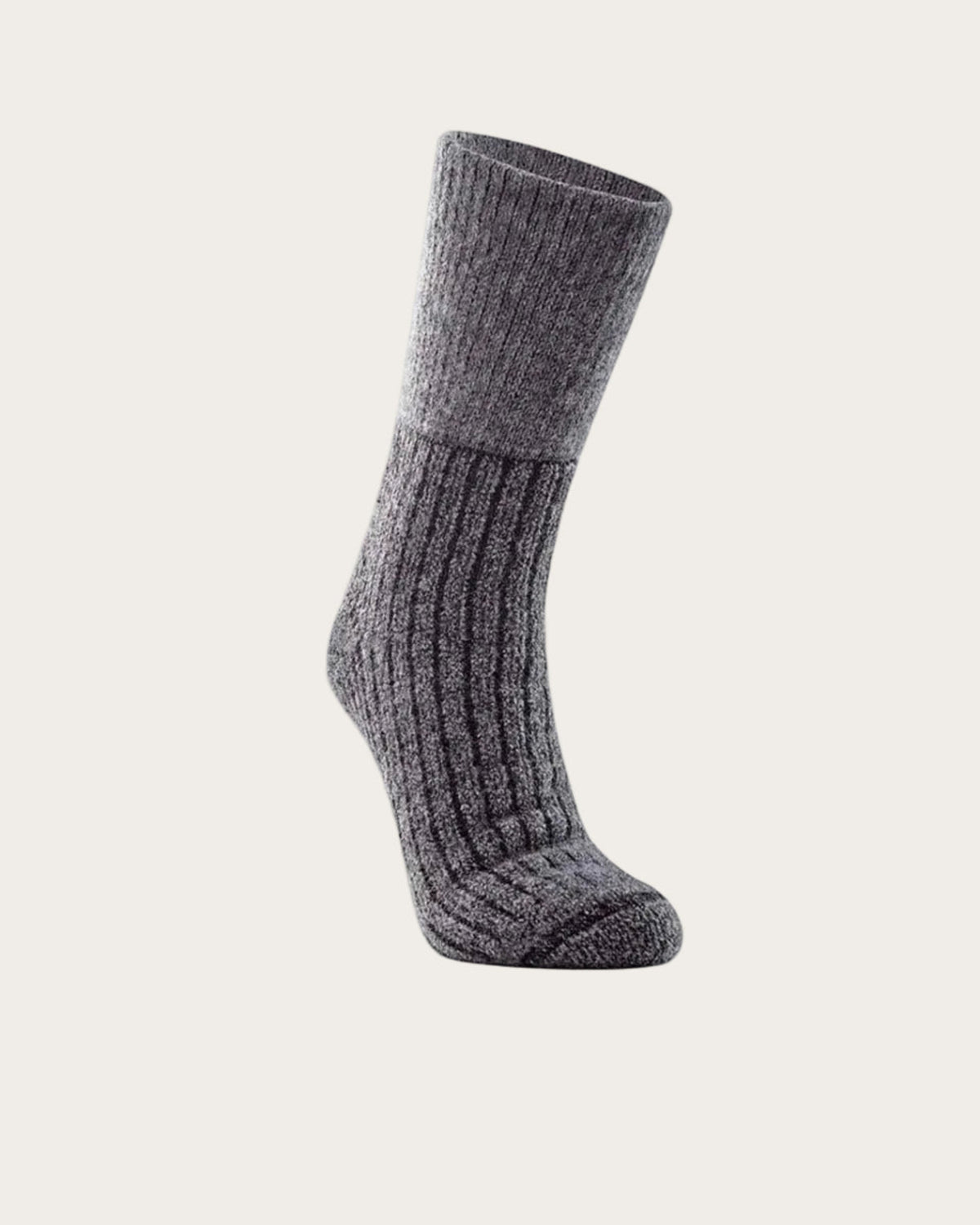 Grey possum merino sock on a white background
