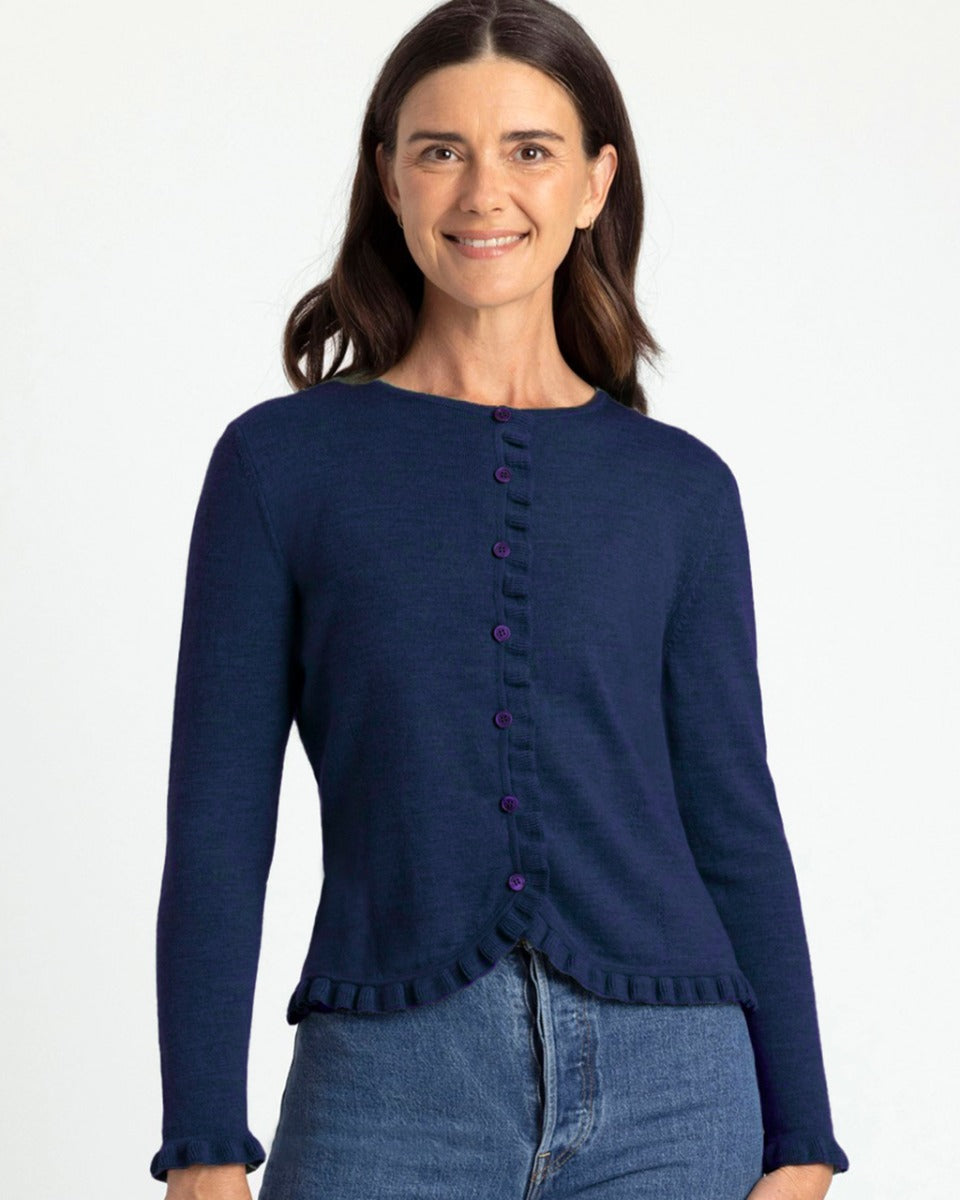 Merino Frill Trim Cardigan
