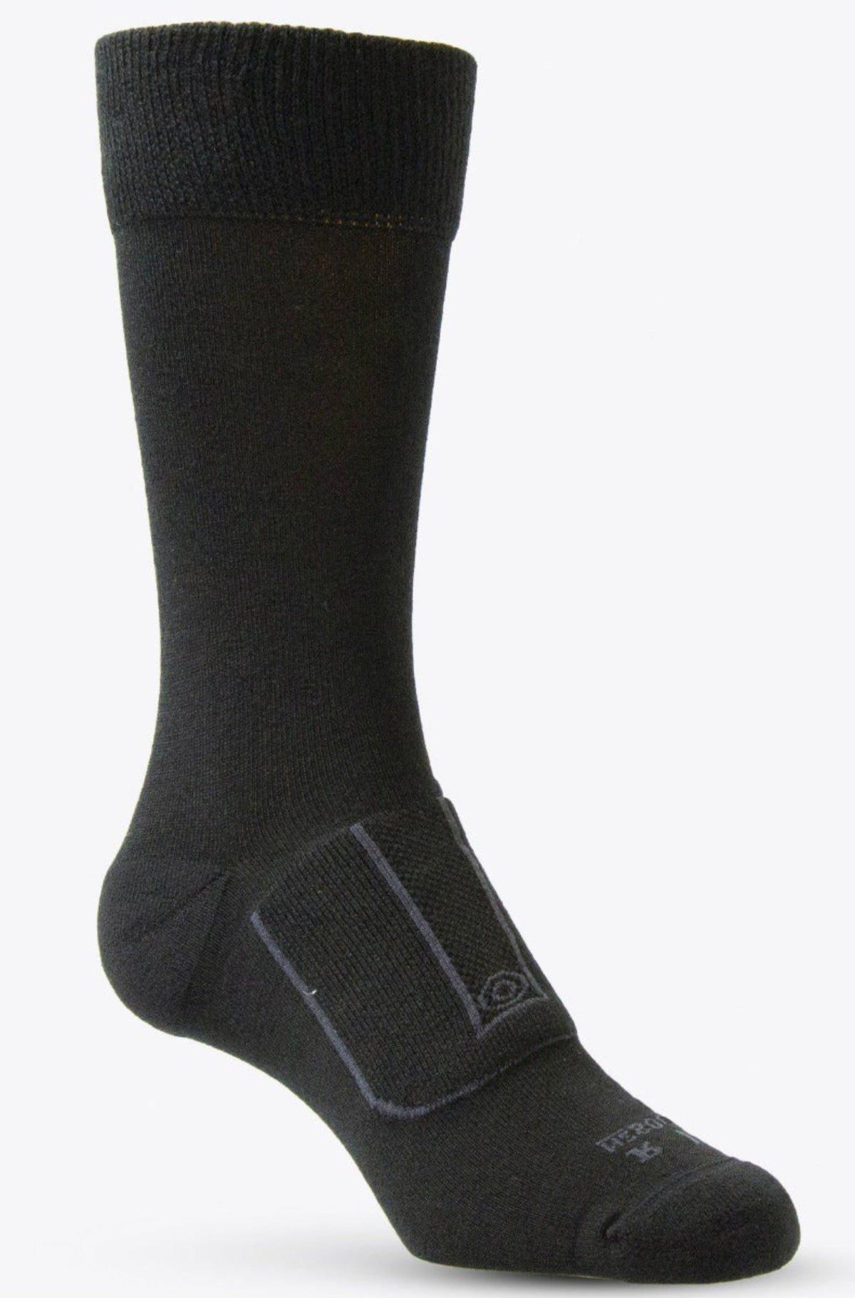 Black sock with a patch on a white background