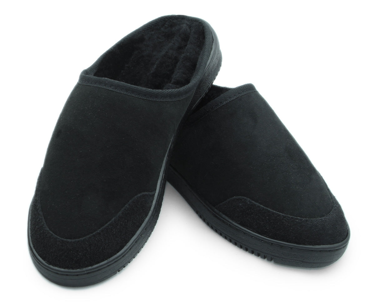 Sheepskin clog Pair of black slippers on a white background