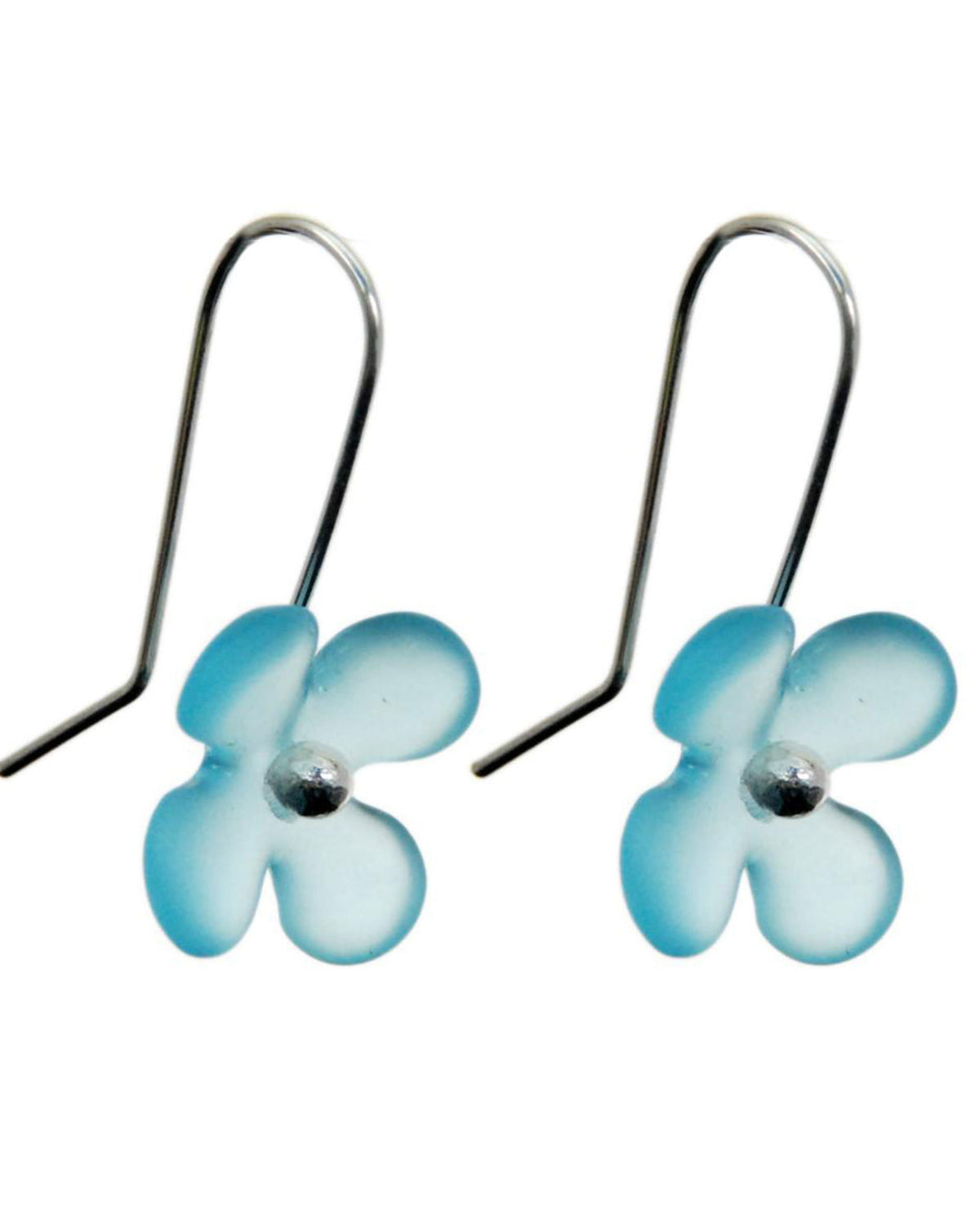 hydrangea recycekd Pair of blue flower-shaped earrings on a white background