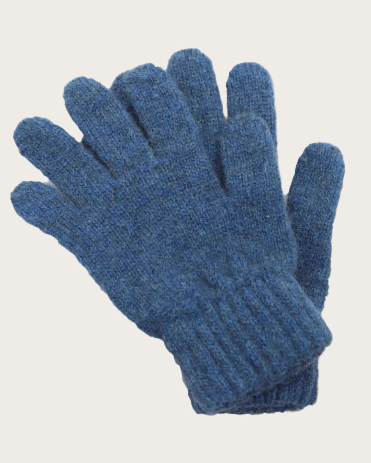 Pair of possum merino blue gloves on a white background