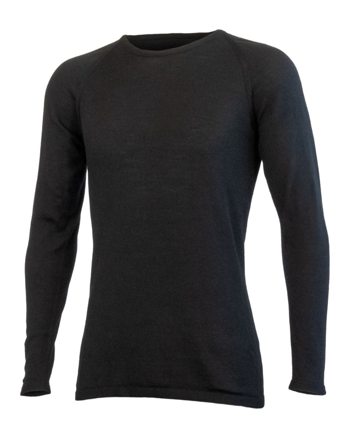 Acrux Superfine Merino Long Sleeve T-Shirt Black long-sleeve shirt on a white background