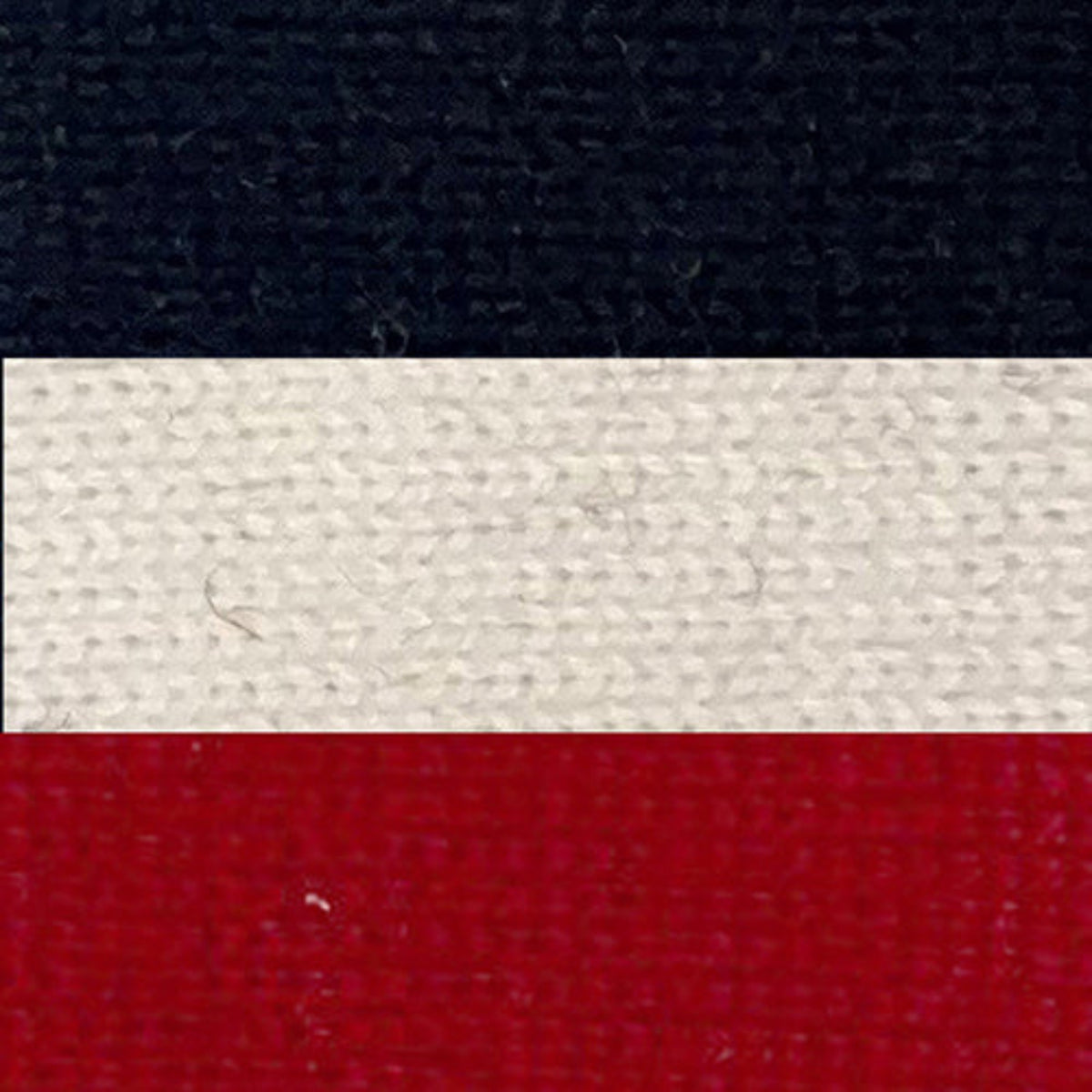 Merino Three horizontal stripes of black, white, and red fabric texture.
